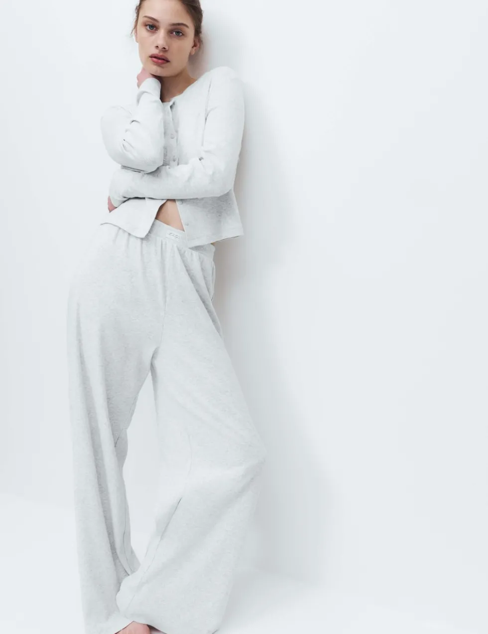 Cotton Rich Ribbed Wide Leg Pyjama Bottoms