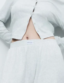 Cotton Rich Ribbed Wide Leg Pyjama Bottoms