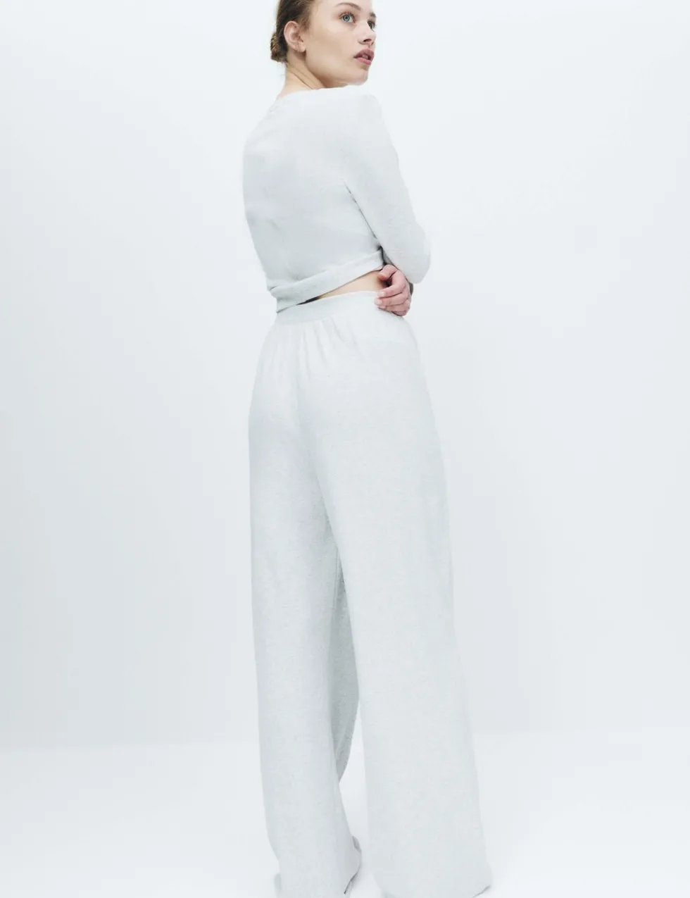 Cotton Rich Ribbed Wide Leg Pyjama Bottoms
