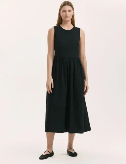 Cotton Rich Round Neck Midi Skater Dress