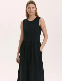 Cotton Rich Round Neck Midi Skater Dress