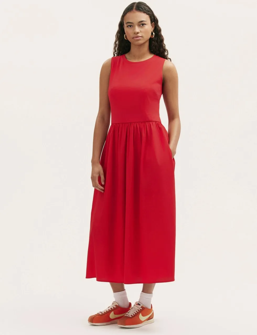 Cotton Rich Round Neck Midi Skater Dress