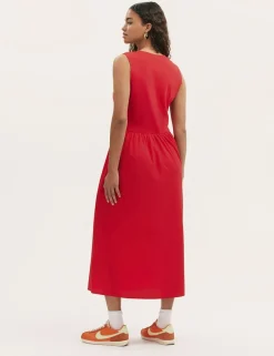 Cotton Rich Round Neck Midi Skater Dress