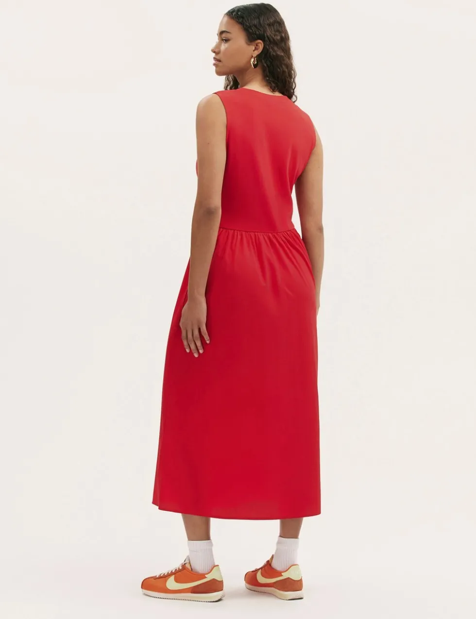 Cotton Rich Round Neck Midi Skater Dress