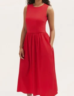 Cotton Rich Round Neck Midi Skater Dress