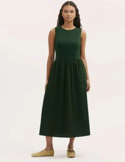 Cotton Rich Round Neck Midi Skater Dress