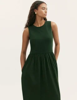 Cotton Rich Round Neck Midi Skater Dress