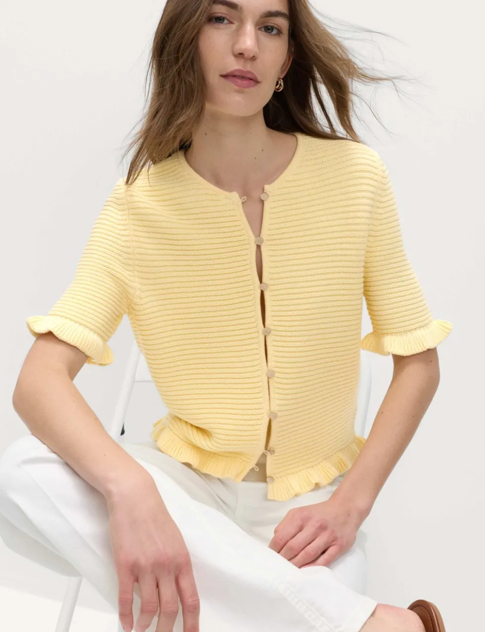 Cotton Rich Ruffle Detail Cardigan