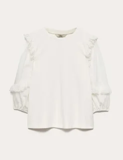 Cotton Rich Ruffle Sleeve Top