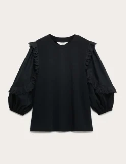 Cotton Rich Ruffle Sleeve Top