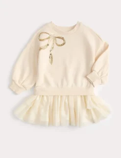 Cotton Rich Sequin Bow Tulle Sweat Dress (2-8 Yrs)