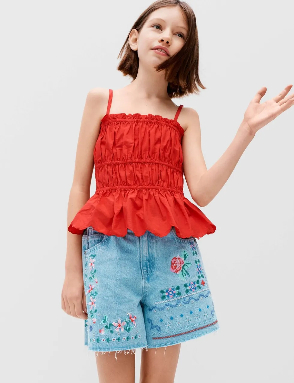 Cotton Rich Shirred Cami Vest Top (6-16 Yrs)
