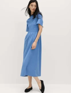 Cotton Rich Shirred Midi T-Shirt Dress
