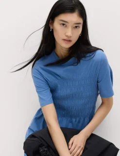 Cotton Rich Shirred Midi T-Shirt Dress