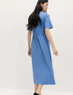 Cotton Rich Shirred Midi T-Shirt Dress