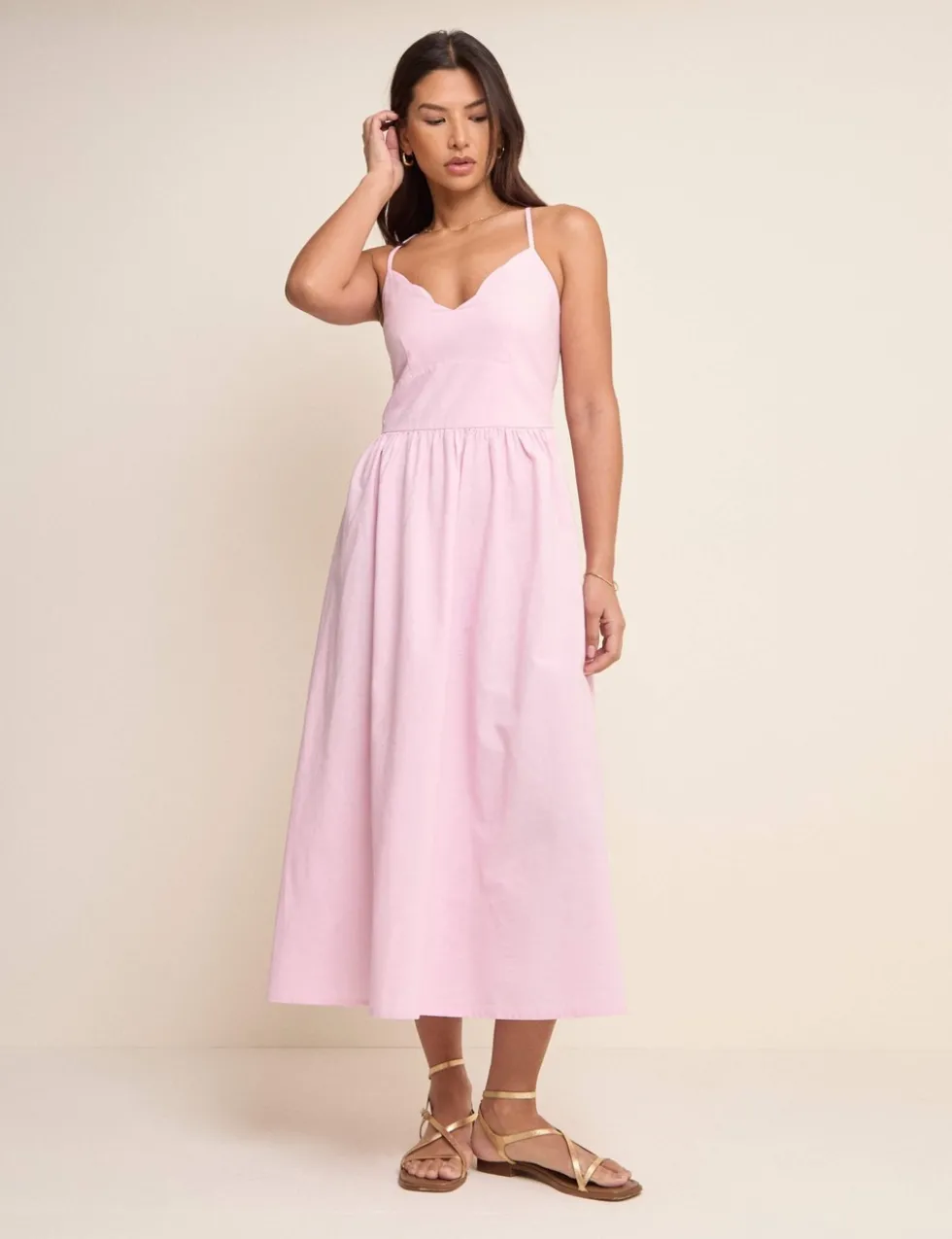 Cotton Rich Shirred Midi Skater Dress