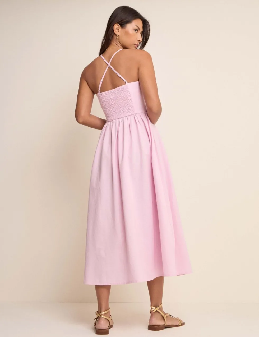 Cotton Rich Shirred Midi Skater Dress