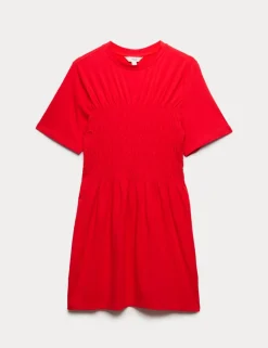 Cotton Rich Shirred Mini T-Shirt Dress