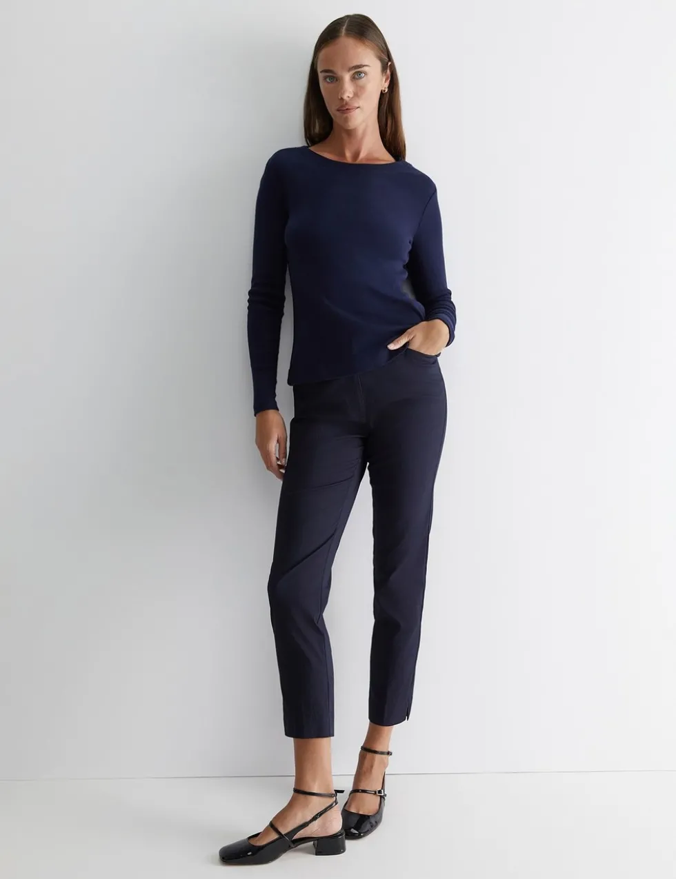 Cotton Rich Slim Fit Ankle Grazer Trousers