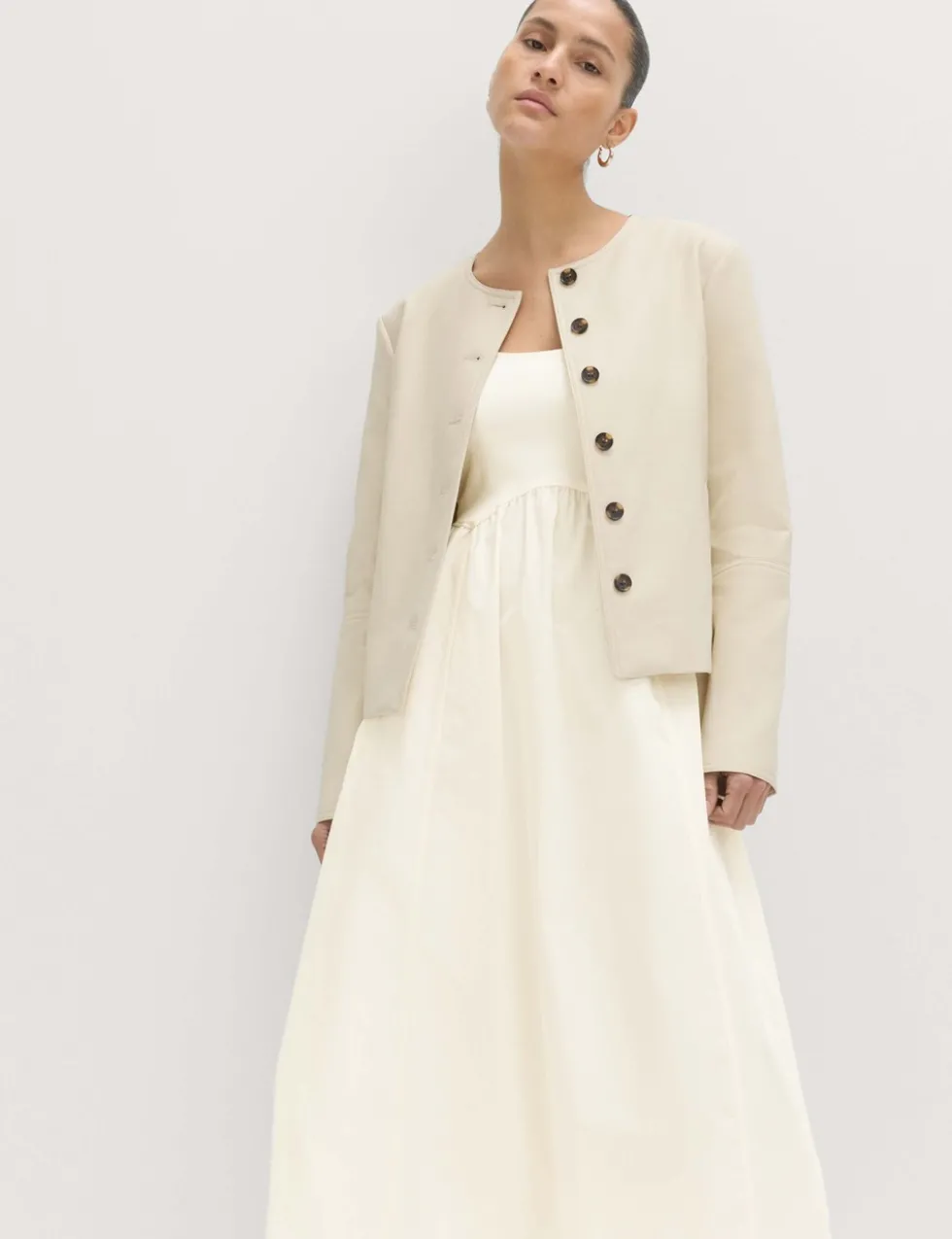 Cotton Rich Square Neck Midi Waisted Dress