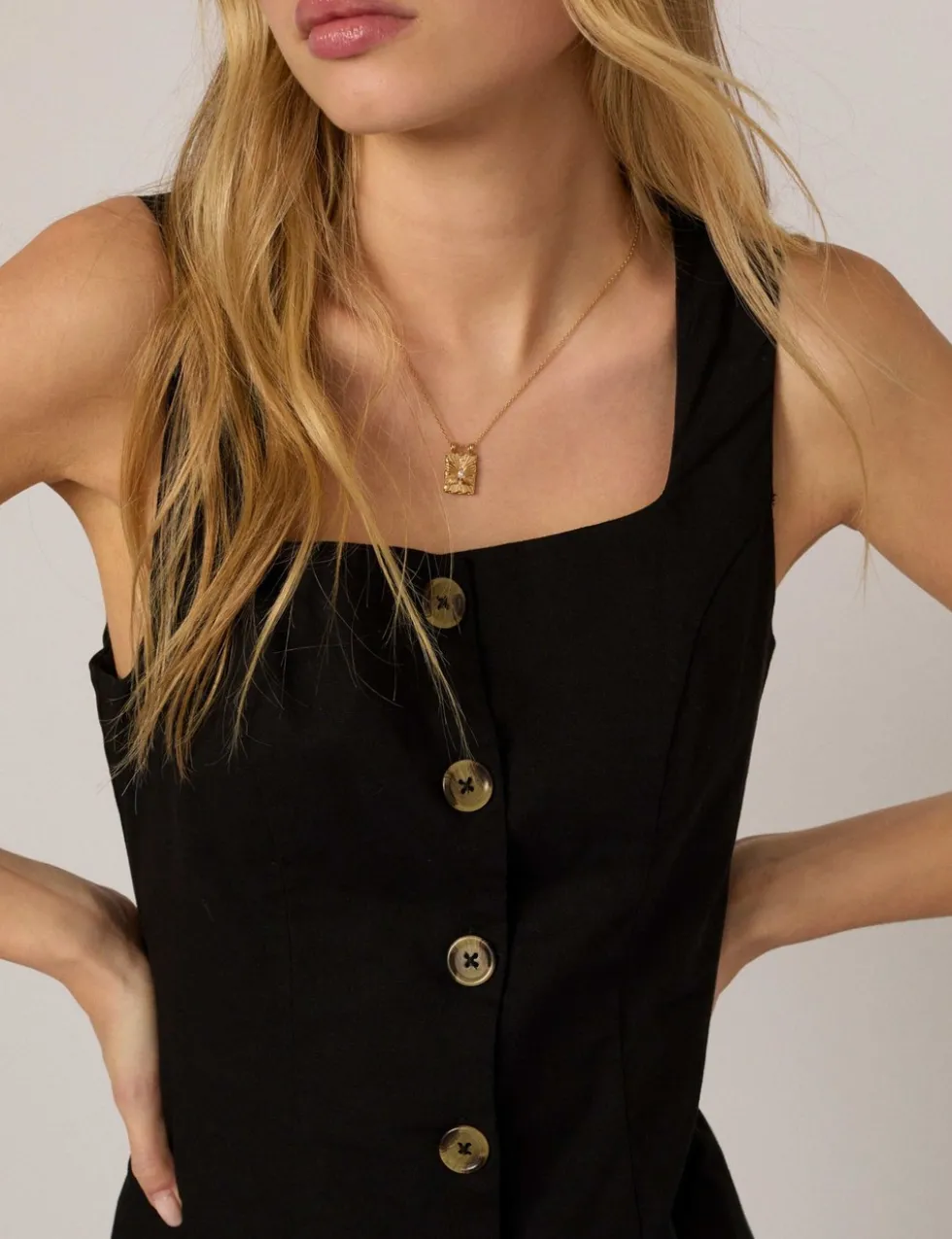 Cotton Rich Square Neck Mini Shift Dress