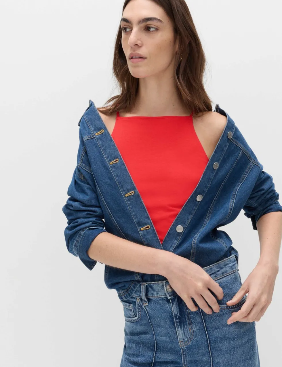Cotton Rich Square Neck Spaghetti Strap Vest