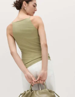 Cotton Rich Square Neck Spaghetti Strap Vest