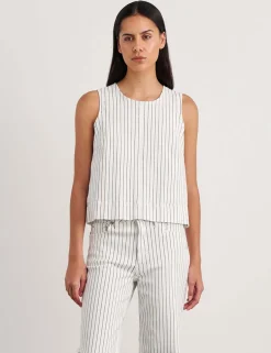 Cotton Rich Striped Button Back Vest Top