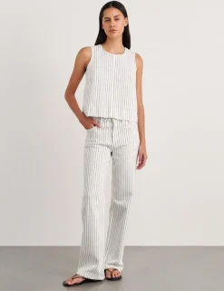 Cotton Rich Striped Button Back Vest Top