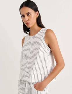 Cotton Rich Striped Button Back Vest Top