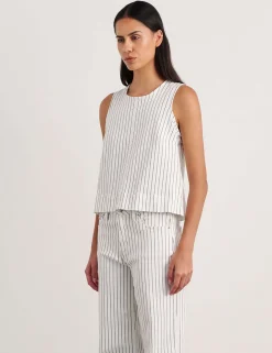 Cotton Rich Striped Button Back Vest Top