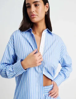 Cotton Rich Striped Collared Shirt