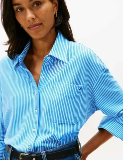 Cotton Rich Striped Collared Relaxed Shirt