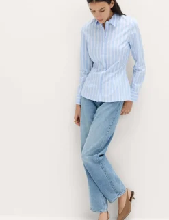 Cotton Rich Striped Collared Fitted Shirt