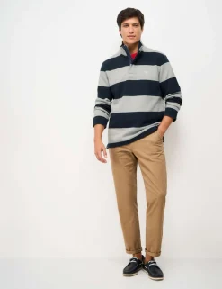 Cotton Rich Striped Half Zip Sweatshirt