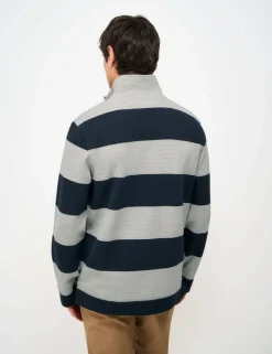 Cotton Rich Striped Half Zip Sweatshirt