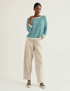 Cotton Rich Striped Jumper With Linen