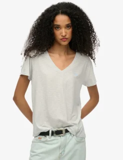 Cotton Rich Striped Logo V-Neck T-Shirt