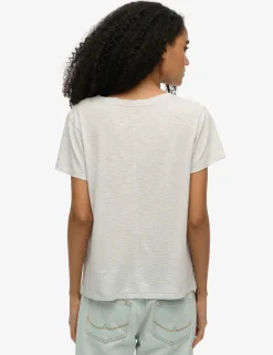 Cotton Rich Striped Logo V-Neck T-Shirt