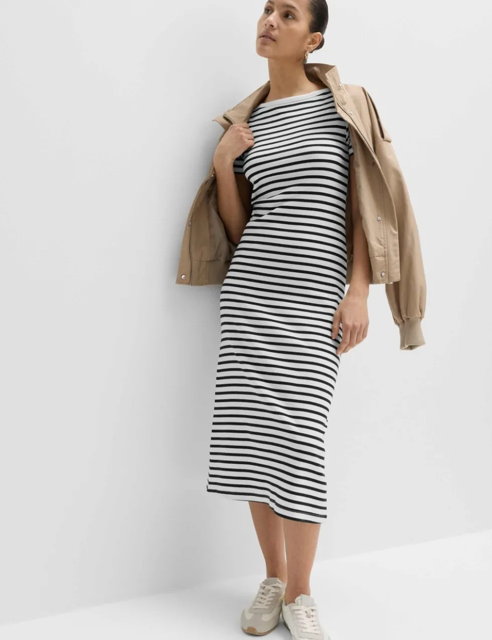 Cotton Rich Striped Midi Column Dress