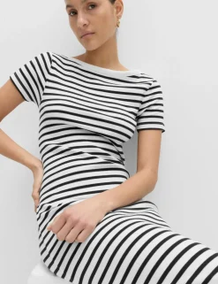 Cotton Rich Striped Midi Column Dress