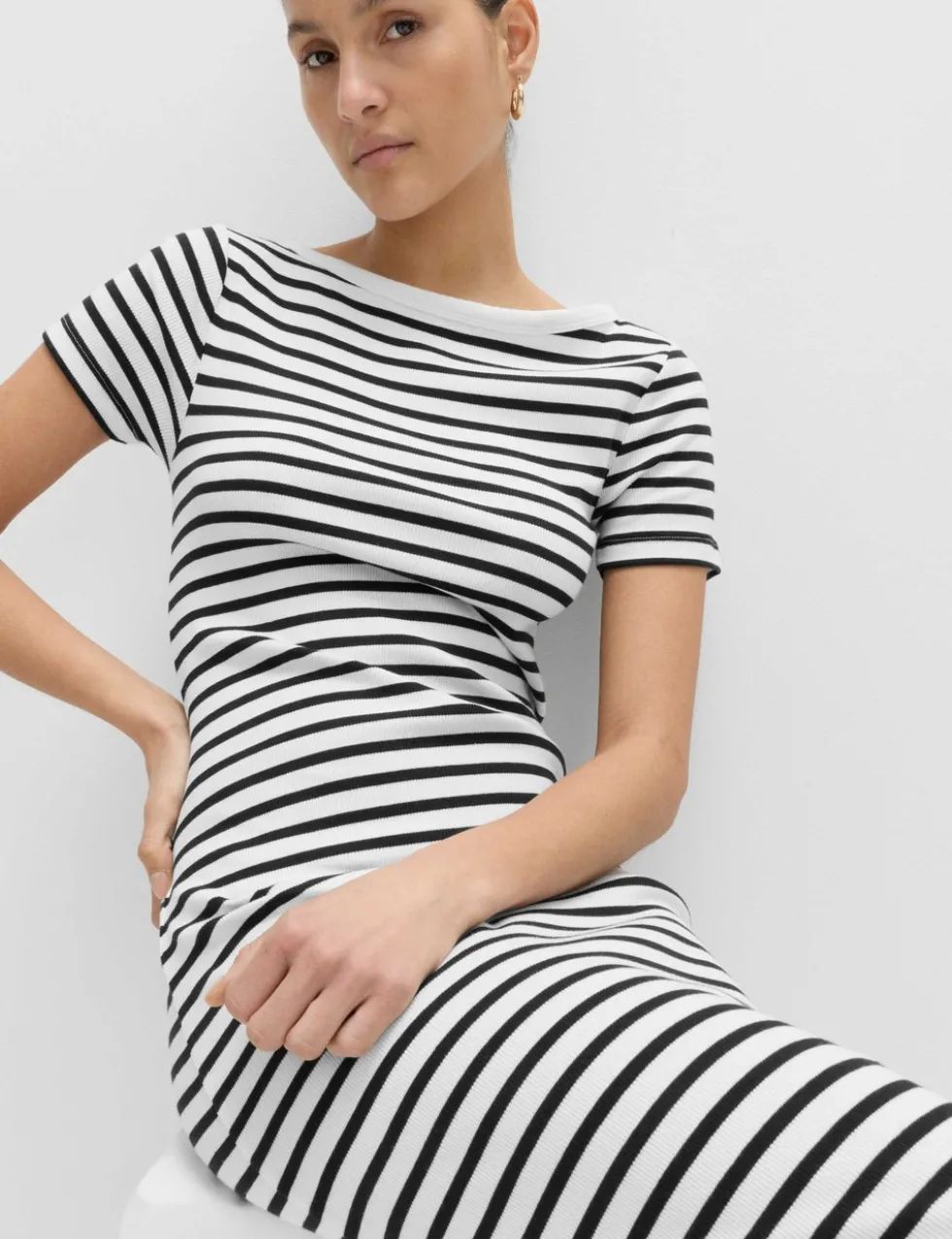 Cotton Rich Striped Midi Column Dress