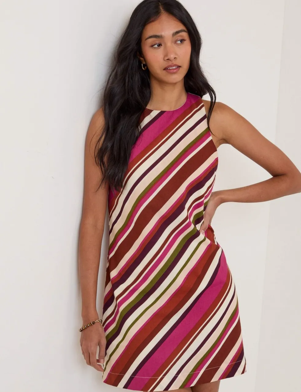 Cotton Rich Striped Mini Shift Dress