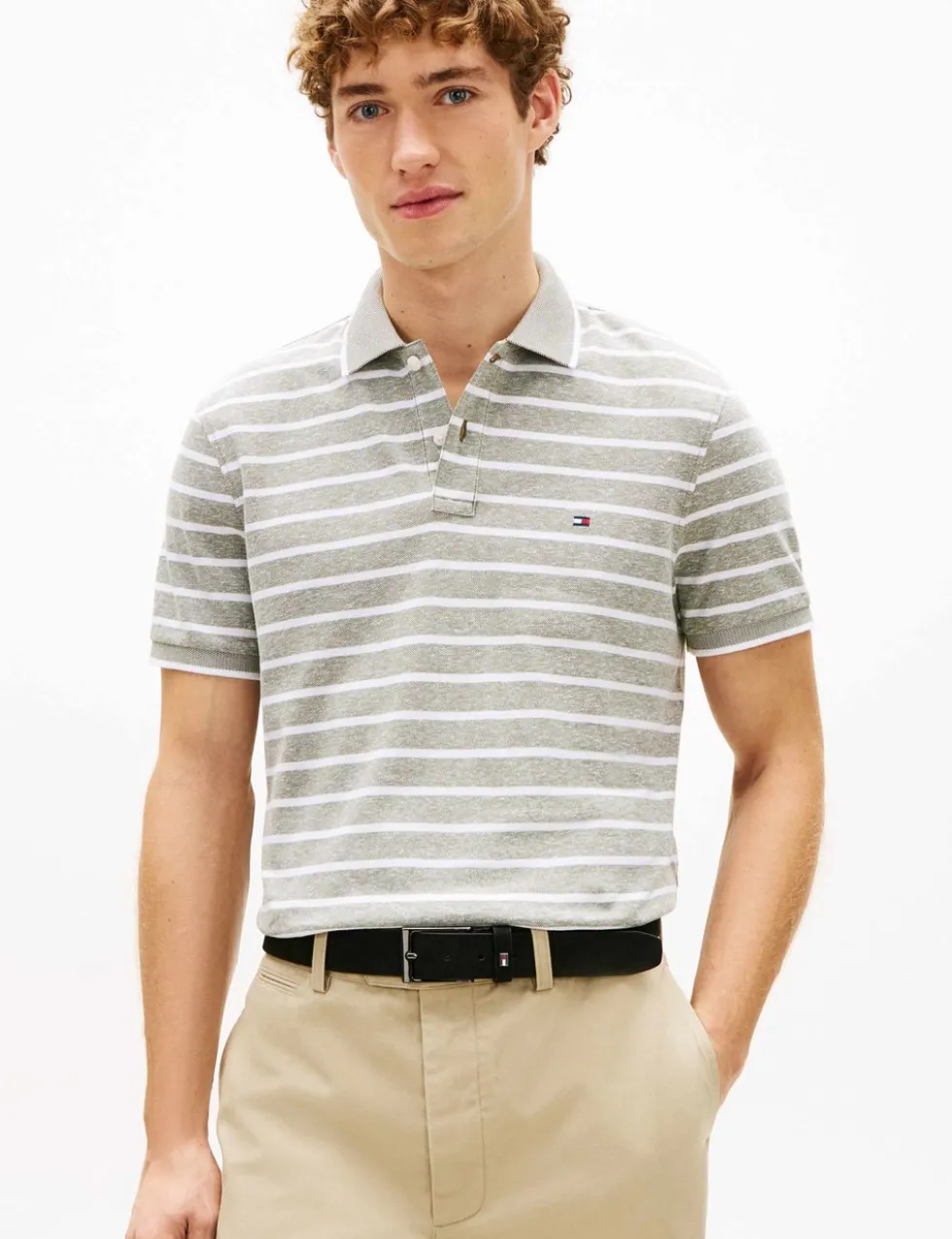 Cotton Rich Striped Polo Shirt with Linen