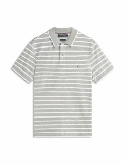 Cotton Rich Striped Polo Shirt with Linen