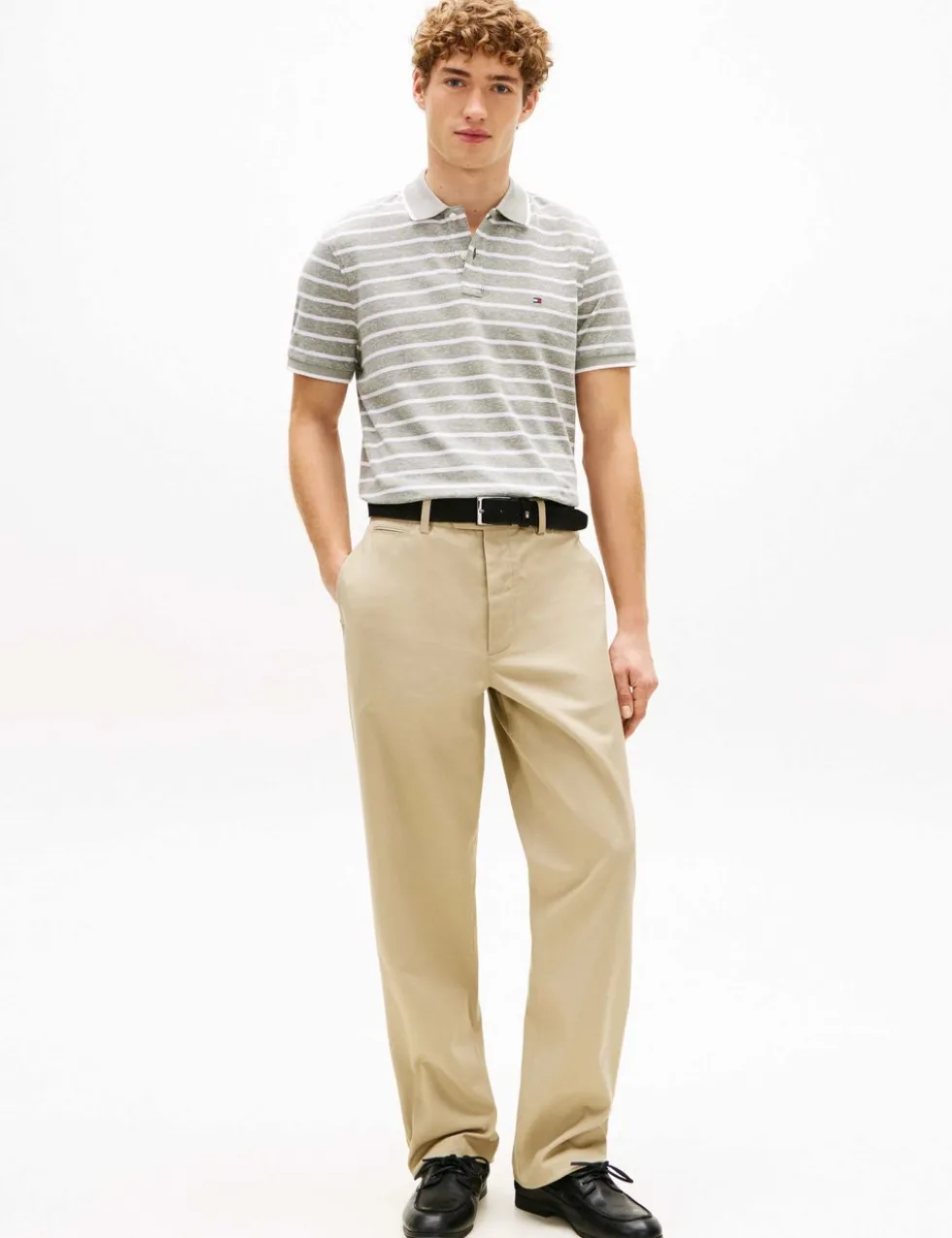 Cotton Rich Striped Polo Shirt with Linen