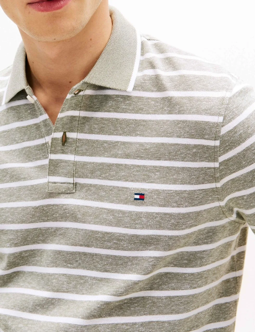 Cotton Rich Striped Polo Shirt with Linen