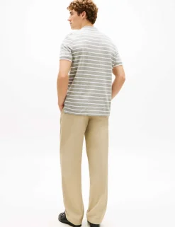 Cotton Rich Striped Polo Shirt with Linen
