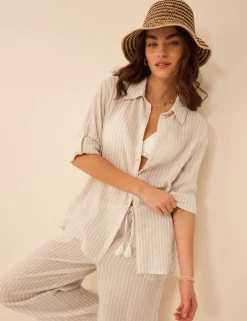 Cotton Rich Striped Relaxed Beach Shirt