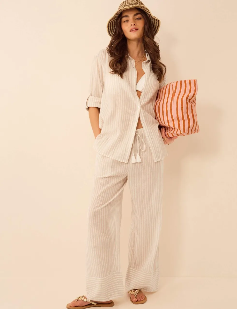 Cotton Rich Striped Relaxed Beach Shirt